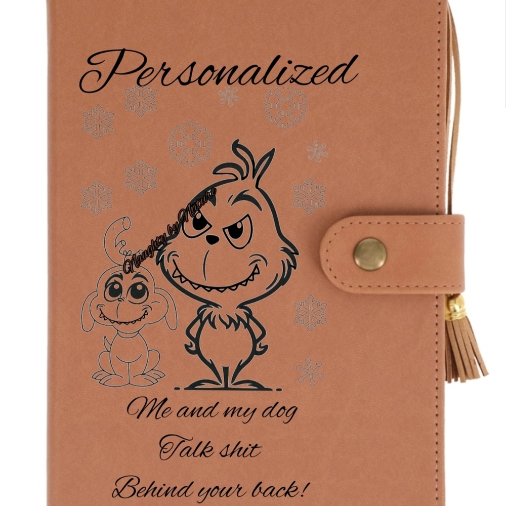Brown Personalized Notebook with Labubu Monster Grinch Design